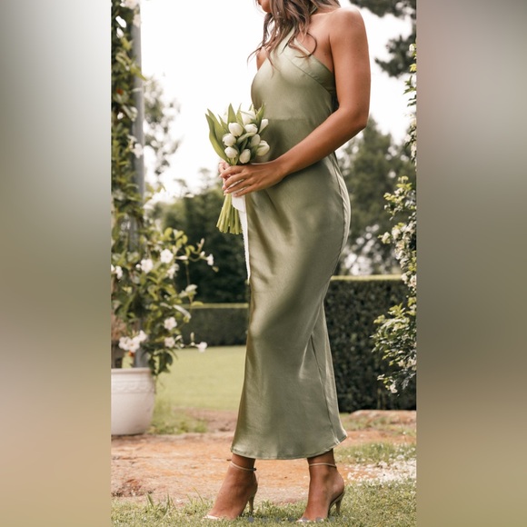 Gracie Midi Dress green silk halter Size US6 - Picture 1 of 4
